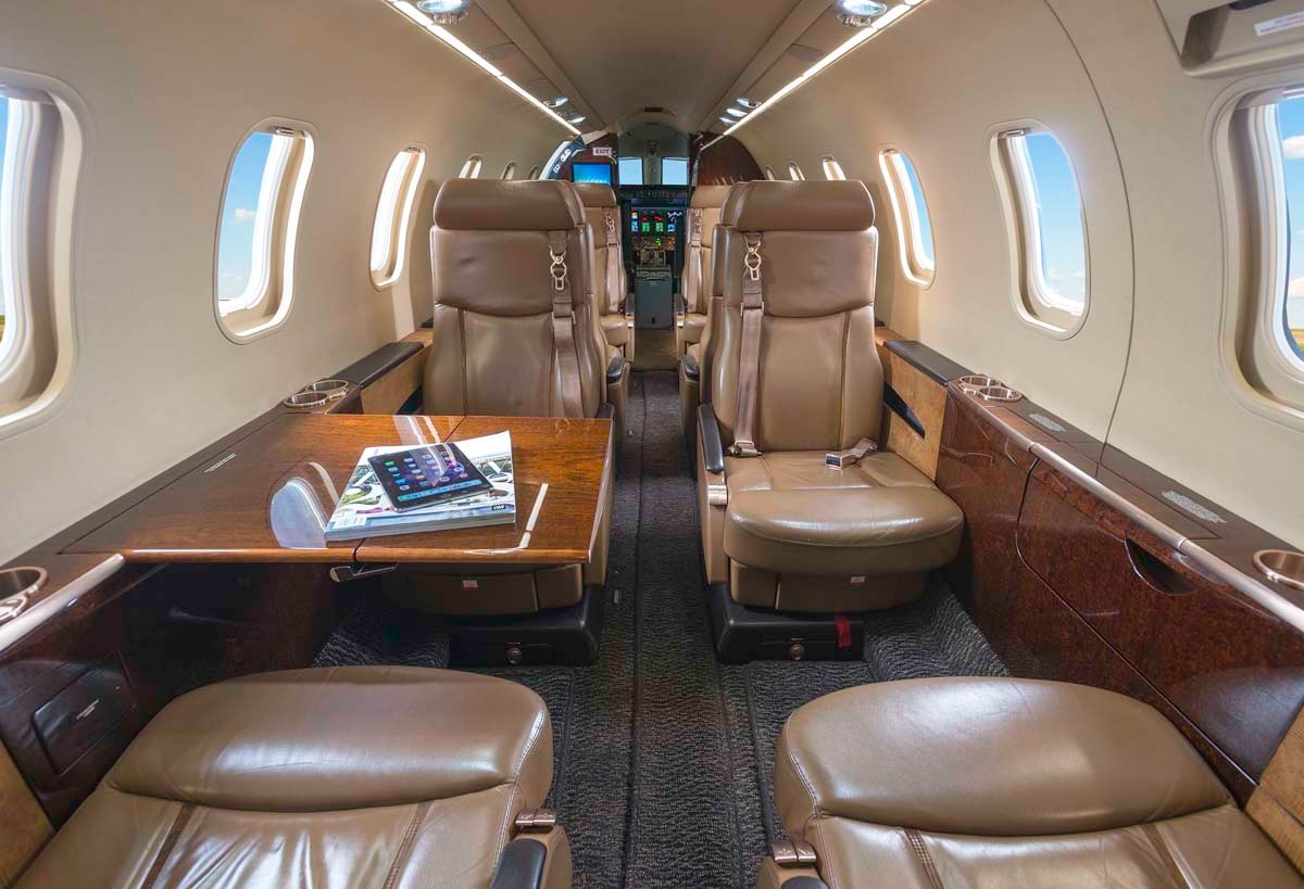 Interior of a Lear Jet used for an air charter